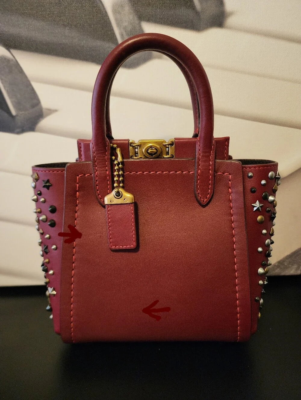 GUC 1941 COACH Create Troupe Tote 16 In Deep Red With Rivets, Unique 1 Of A Kind